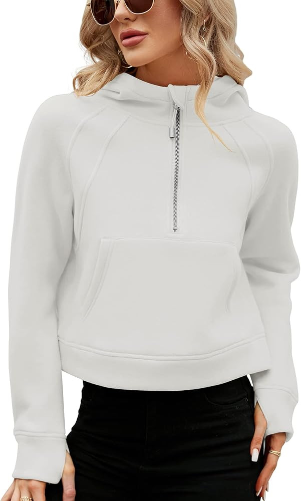 MICOSON Womens Fleece Lined Hoodies Pullover 1/2 Zipper Sweatshirt Long Sleeve Workout Crop Tops ... | Amazon (US)
