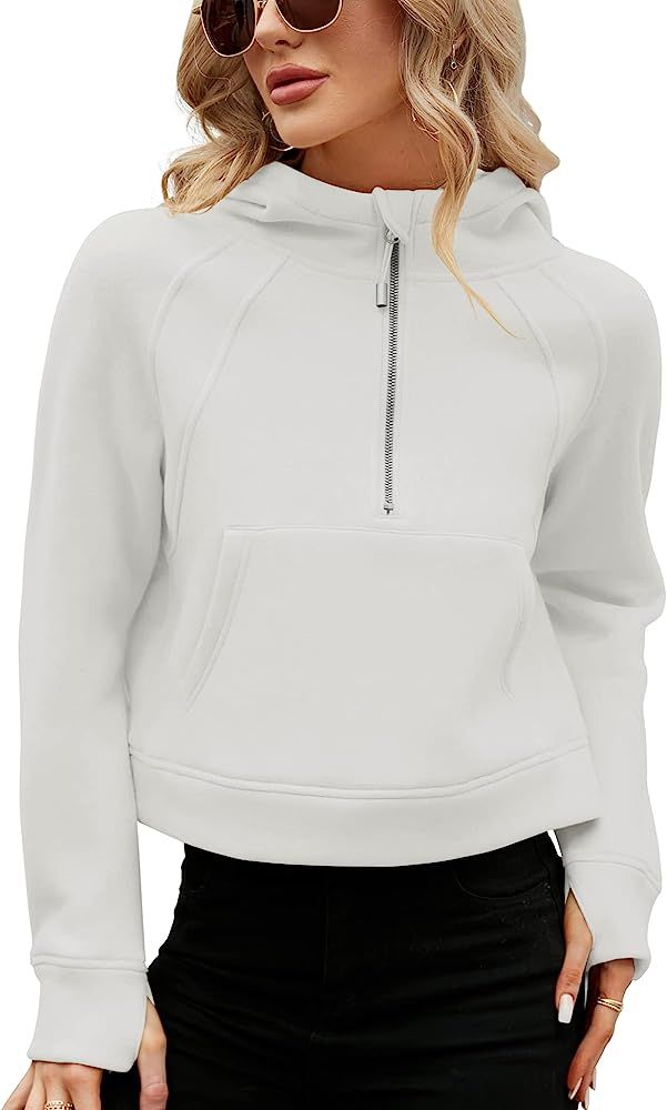 MICOSON Womens Fleece Lined Hoodies Pullover 1/2 Zipper Sweatshirt Long Sleeve Workout Crop Tops ... | Amazon (US)