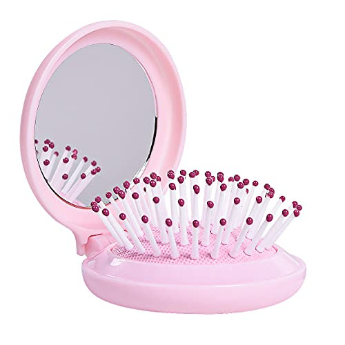 Mini Folding Hair Brush with Mirror, Compact Pop up Pocket Brush, Small Travel Size Flip Hair Bru... | Amazon (US)
