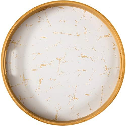 Large Round Serving Tray - Organic Bamboo Wood Ottoman Tray Round with Handles - Breakfast Trays ... | Amazon (US)