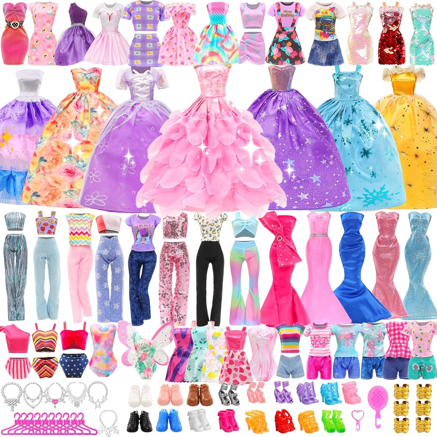 57 PCS Doll Clothes and Accessories 3 Wedding Gowns 3 Tops 3 Pants 3 Fashion Dresses 1 Evening Dr... | Amazon (US)