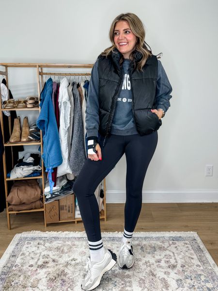 
Leggings outfit idea. Easy mom outfit. Anine Bing sweatshirt- I sized up. Puffer vest, leggings, shoes, all fit true size.

#LTKfindsunder100 #LTKstyletip