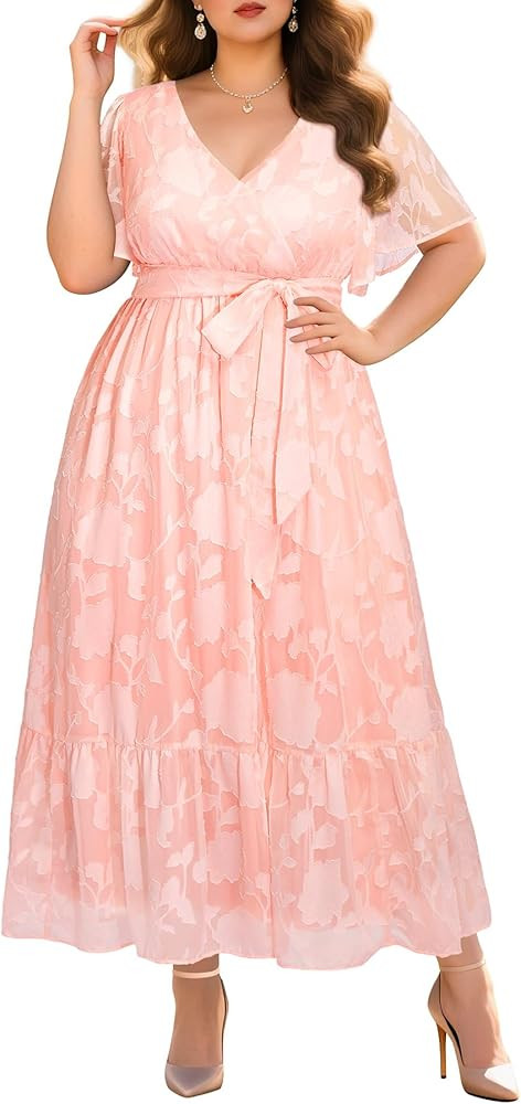 Pinup Fashion Plus Size Dresses for Wedding Guest - 2025 Cocktail Semi Formal Summer Wrap V Neck ... | Amazon (US)
