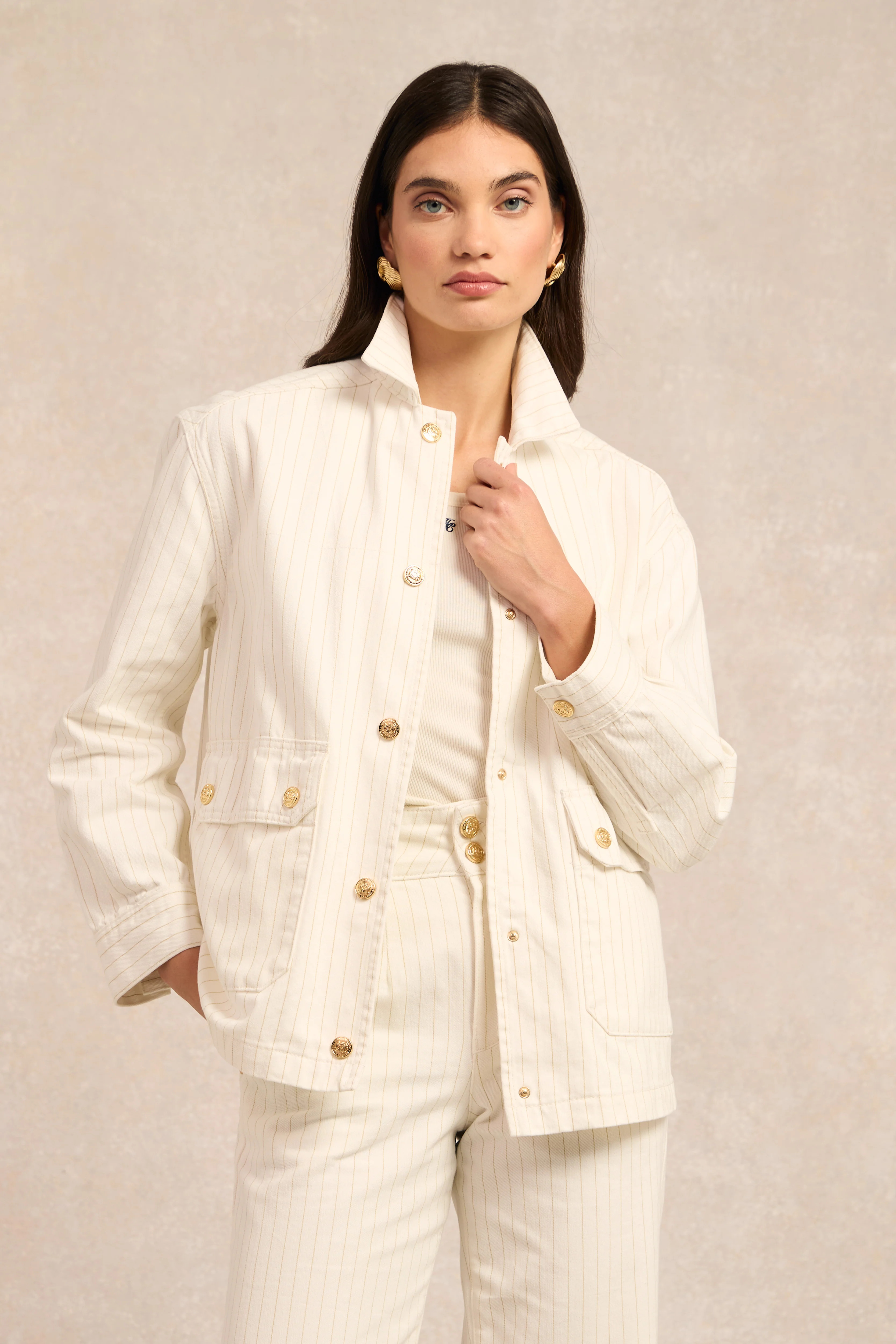 Denim Chore Jacket (Ecru Stripe) | Holland Cooper