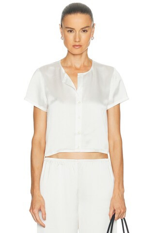 LESET Barb Short Sleeve Cardigan in White | FWRD 