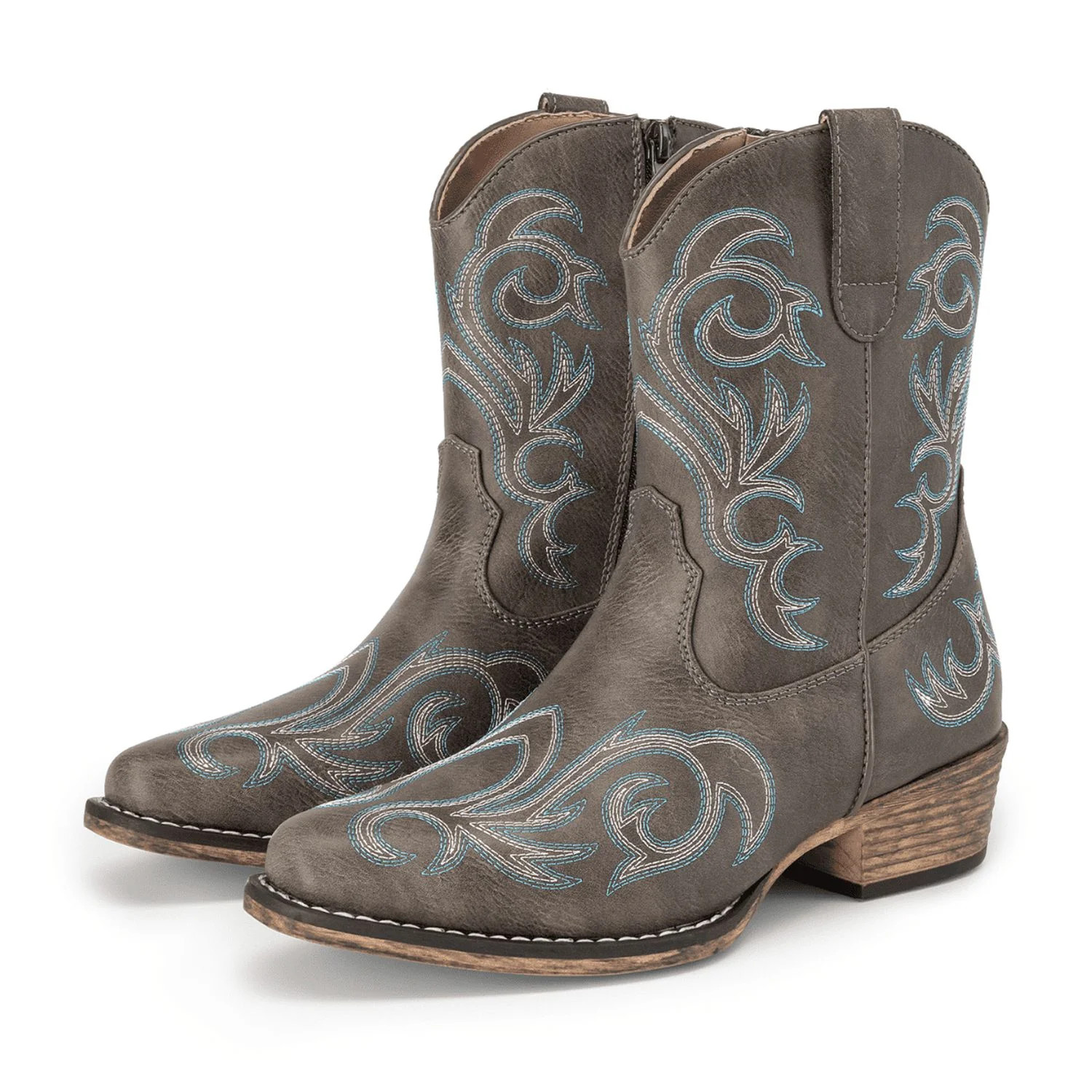 BURUDANI Women's Western Boots Square Toe Chunky Heel Zipper Embroidered Ankle Boots | Walmart (US)