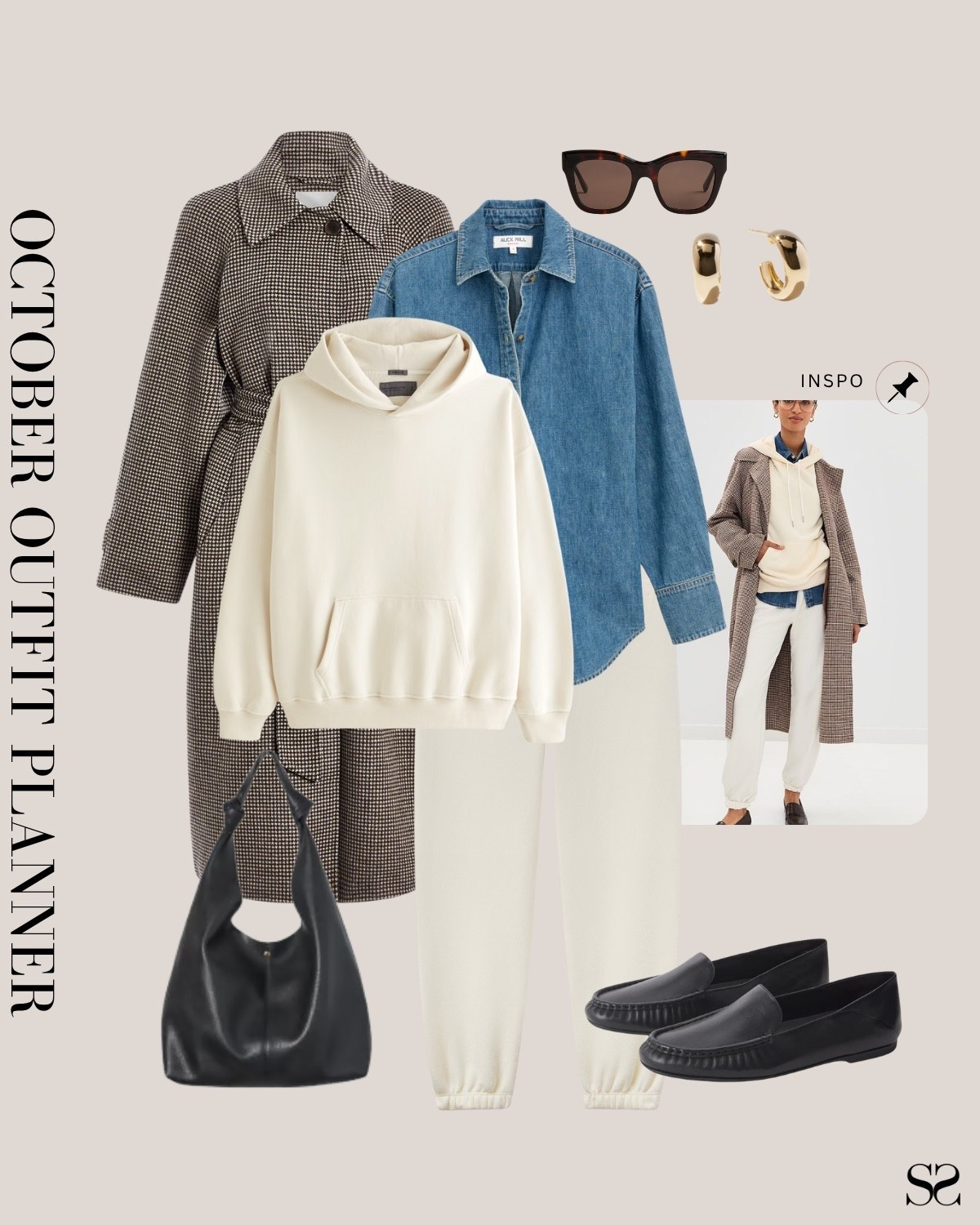 Monthly outfit planner OCTOBER: Fall outfits | houndstooth coat, hoodie, sweats, chambray shirt, loafers, tote, elevated Athleisure 

#falloutfit #classicstyle #casualstyle 

Image inspo credit: Shopbop

#LTKStyleTip