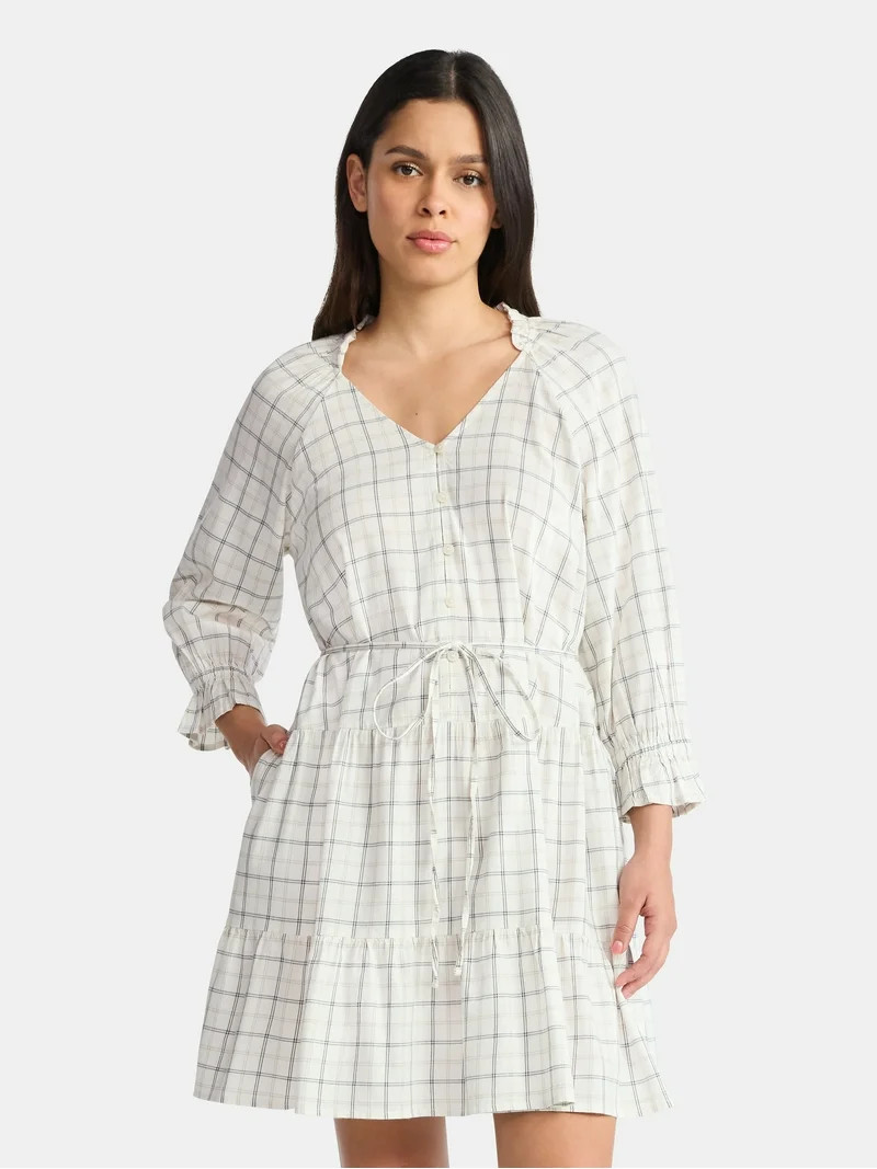 Time and Tru Women's Ruffle Neck Tiered Mini Dress, Sizes XS – XXXL | Walmart (US)