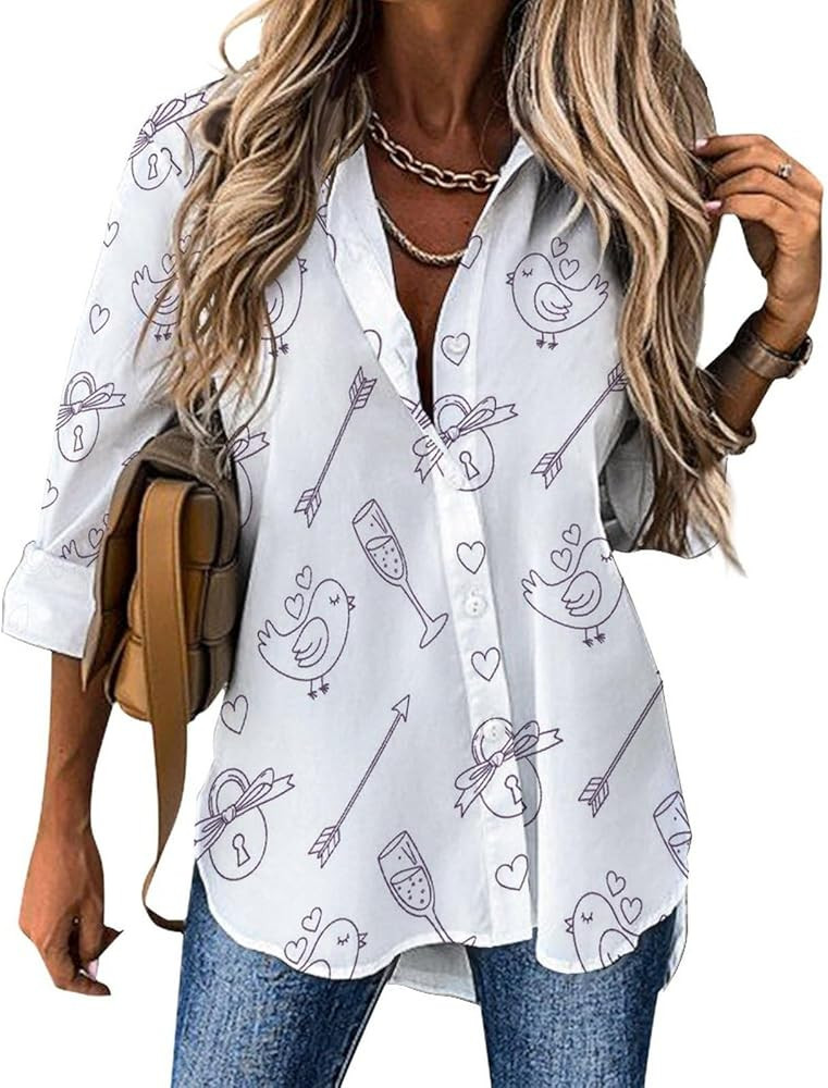 Button Down Shirts for Women Love Birds Glasses Arrows Long Sleeve Blouse Business Casual Work To... | Amazon (US)