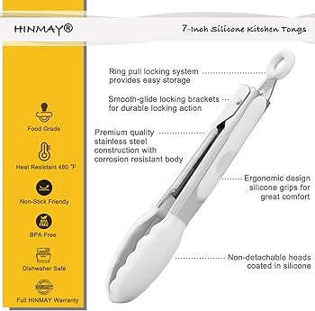 Mini Tongs with Silicone Tips 7-Inch Serving Tongs, Set of 3 (White) | Amazon (US)