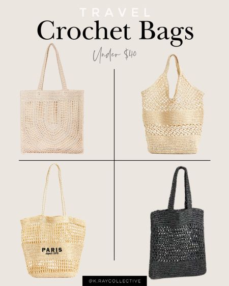 These crochet bags you will want to take with you on your next vacation.  Easily packable and chic and at the right price.  All under $40. 

Beach tote | Beach bag | vacation bag | resort wear | resort style | spring break

#SpringBags #CrochetBags #BagsUnder40 #SpringOutfits #Resortwear