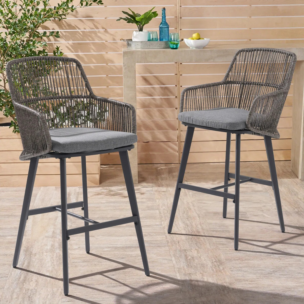Outdoor 46" Bar Stools With Cushions (Set of 2) | Wayfair North America