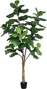 Vickerman Everyday Faux Fiddle Leaf Fig Tree 7ft Tall Green Silk Artificial Indoor Fiddle Plant w... | Amazon (US)