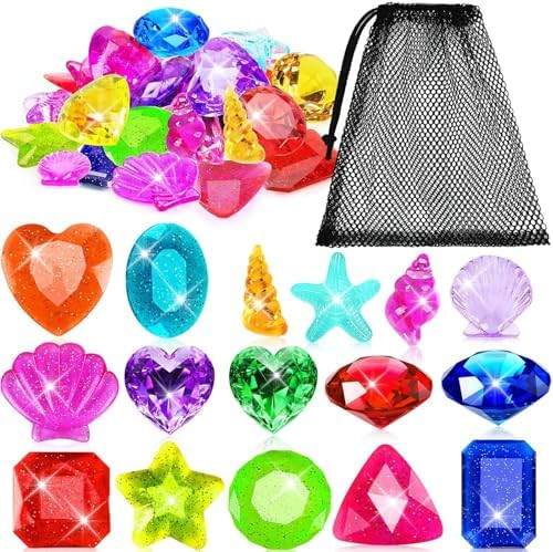 25 Pcs Diving Gem Pool Toys, Big Colorful Pool Gems Pirate Treasure Diving Gems Diamond Pool Sink... | Amazon (US)
