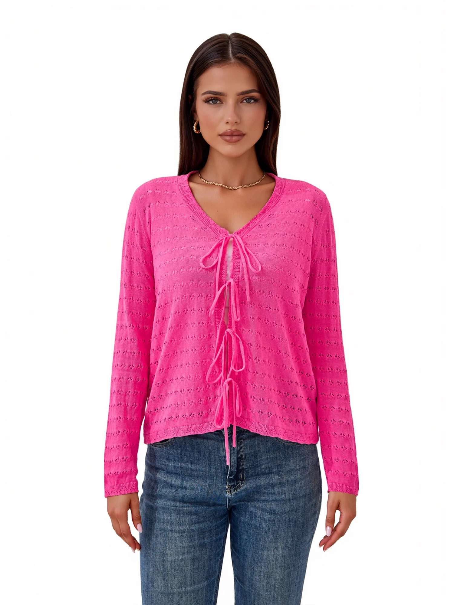 PRETTYGARDEN Women's Long Sleeve Tie Cardigan Sweater, Sizes S-XXL | Walmart (US)