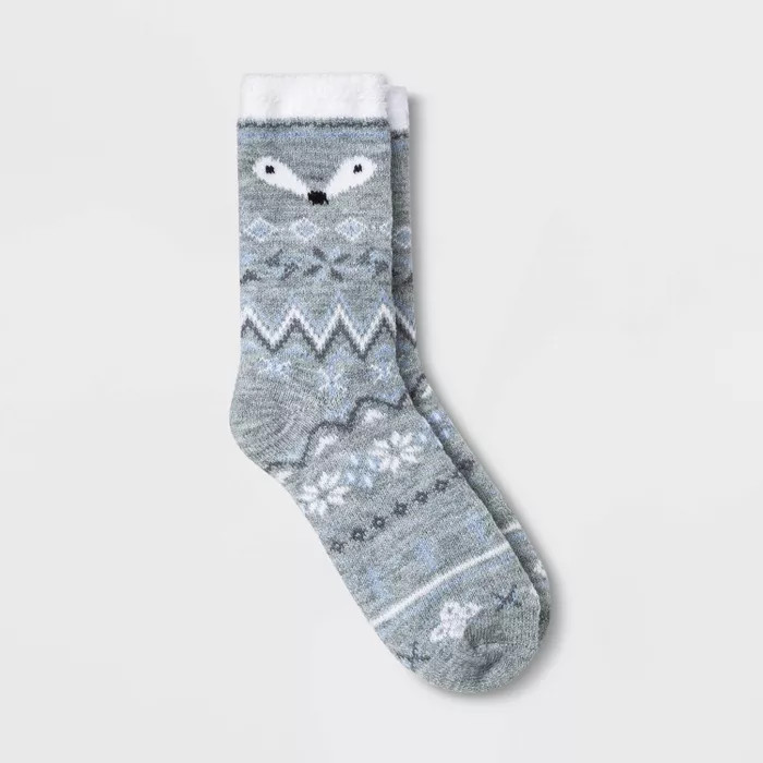 Women's Wolf Double Lined Cozy Crew Socks - A New Day™ Heather Gray 4-10 | Target