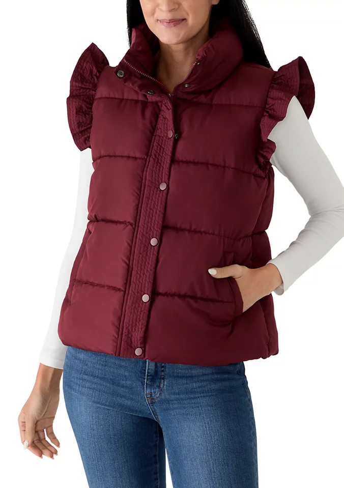 Women's Ruffle Shoulder Puffer Vest | Belk
