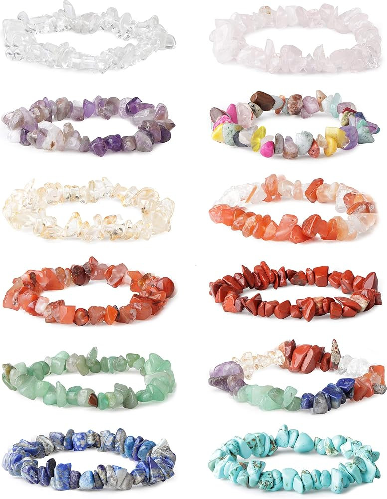 LOYALLOOK 8-12Pcs Natural Gemstone Chakra Crystal Healing Chip Gemstone Stretch Bracelets Tumble ... | Amazon (US)