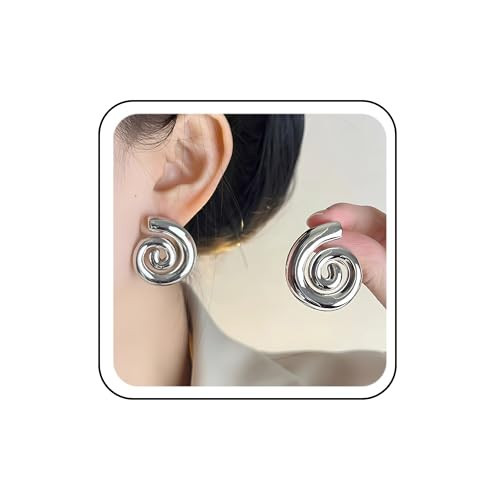 Statement Earrings for Women Chunky Gold Earrings Big Spiral Earrings Large Swirl Earrings Geometric Trendy Earrings Fashion Jewelry Gifts (silver-3200) | Amazon (US)