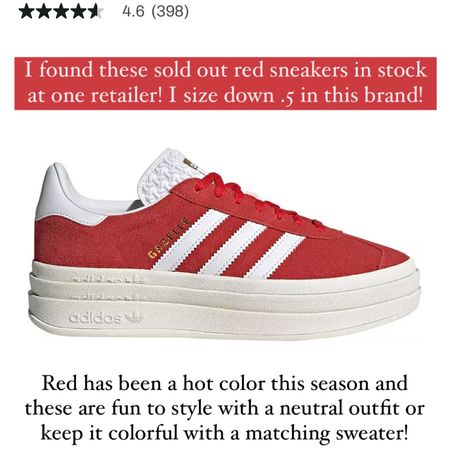 Red adidas gazelle bold shoes / red gazelle bold sneakers 

#LTKSeasonal #LTKshoecrush #LTKHoliday