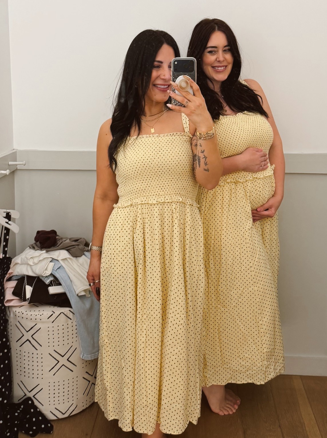same dress diffrent bodies! The barre smocked dress! Milly is wearing a small and I’m wearing an XL to cover the baby bump 💛

#LTKsale #LTKdresses #LTKcanada