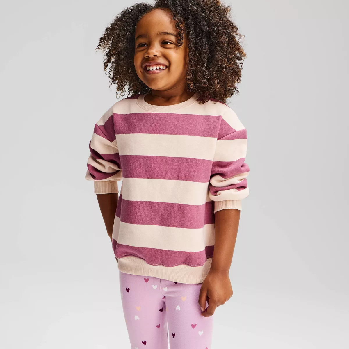 Toddler Girls' Crewneck Striped Fleece Pullover Sweatshirt - Cat & Jack\u2122 Mauve/Cream 12M | Target