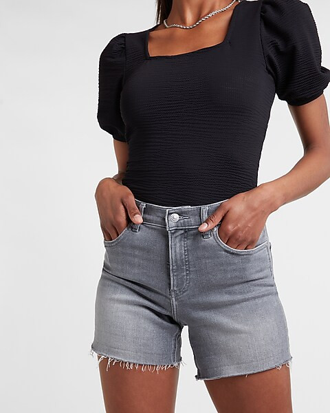 Textured Puff Sleeve Square Neck Thong Bodysuit | Express