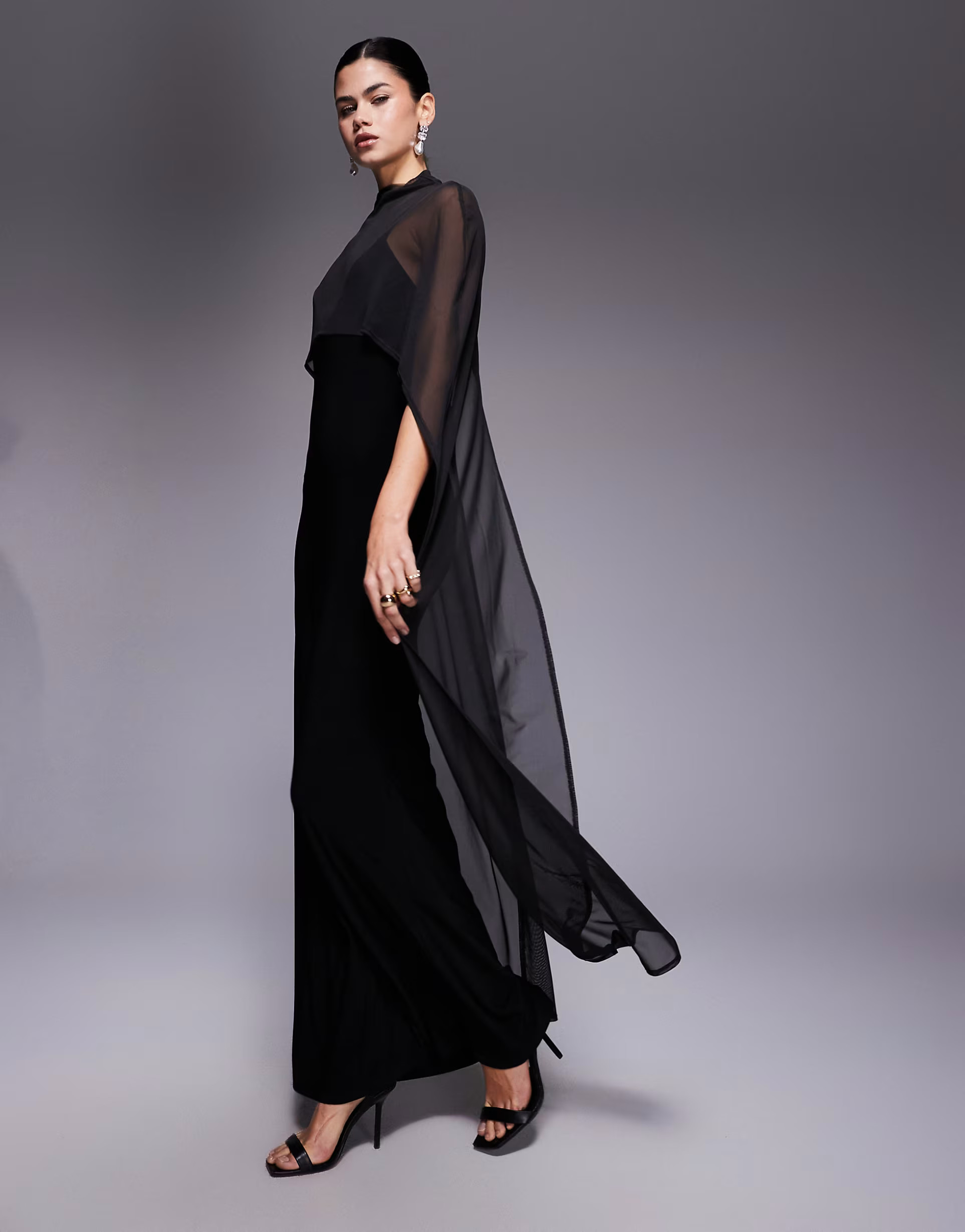 ASOS DESIGN exaggerated cape maxi dress in black | ASOS | ASOS (Global)