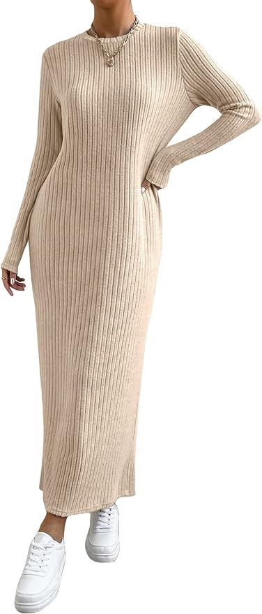SOLY HUX Women's Long Sleeve Dresses Casual Fall 2023 Maxi Dress Ribbed Knit Tunic T Shirt Dress | Amazon (US)