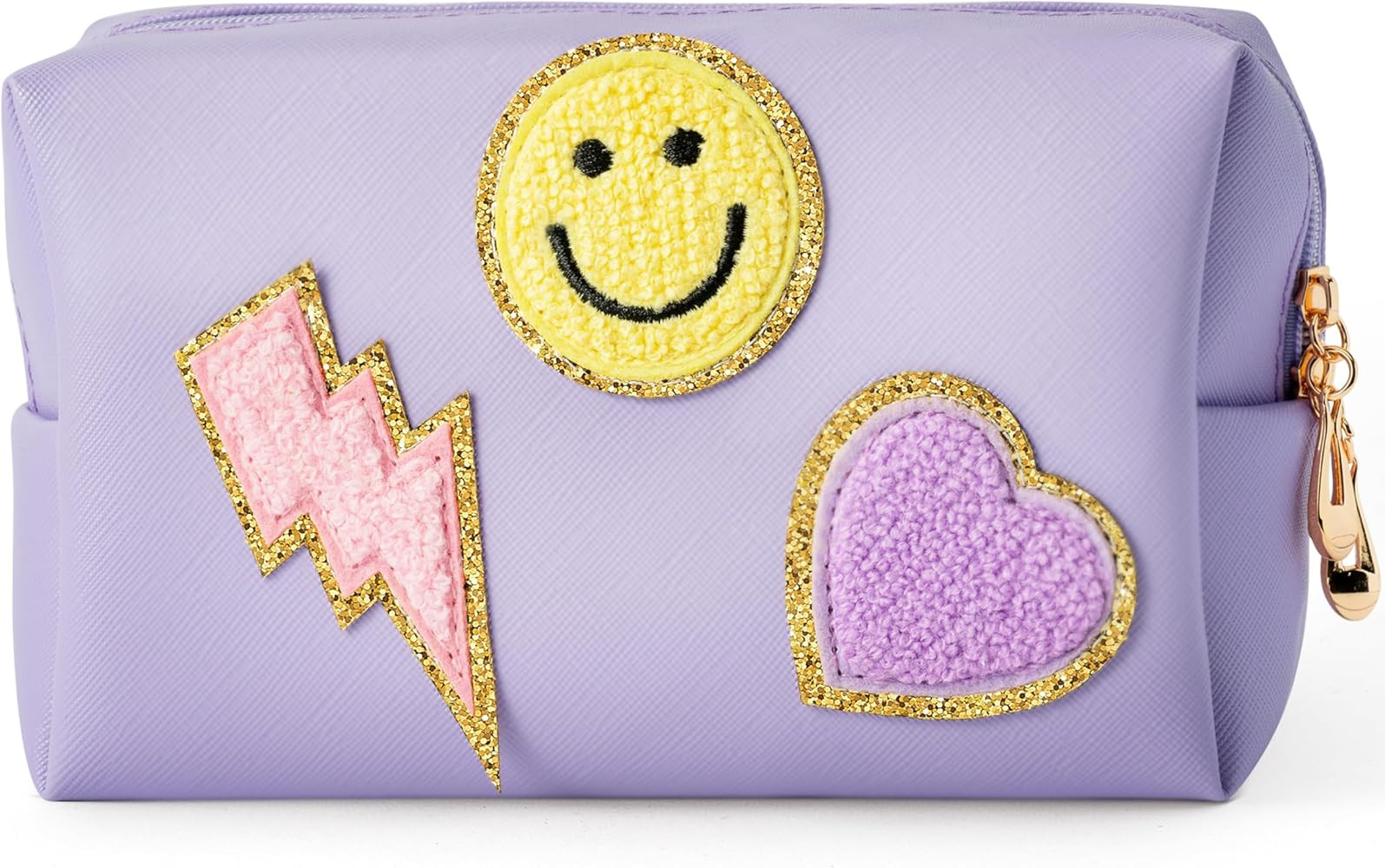 Amazon.com: LieToi Preppy Patch Small Toiletry Bag, Smile Lightning Heart PU Leather Portable Wat... | Amazon (US)