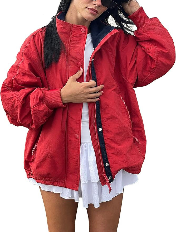 Womens Windproof Outdoor Jacket Fleece Lined Zip Up Lightweight Coat with pockets Fall Travel Cas... | Amazon (US)