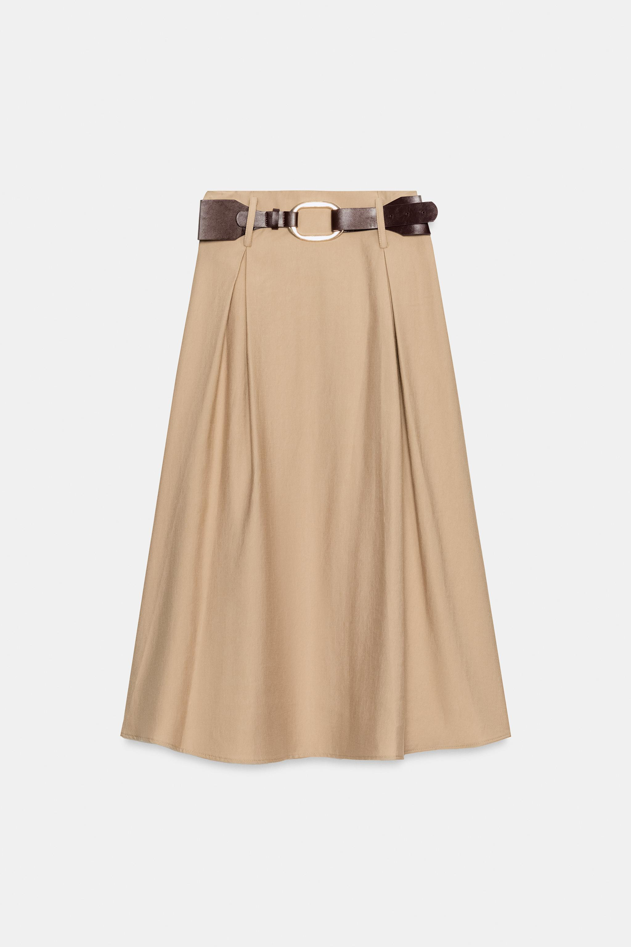 BELTED MIDI SKATER SKIRT | Zara US