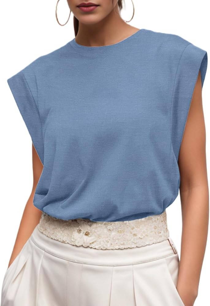 GRECERELLE Women 2026 Cap Sleeve Tops Summer Casual Tee Shirt Loose Crew Neck Basic Tank Trendy W... | Amazon (US)