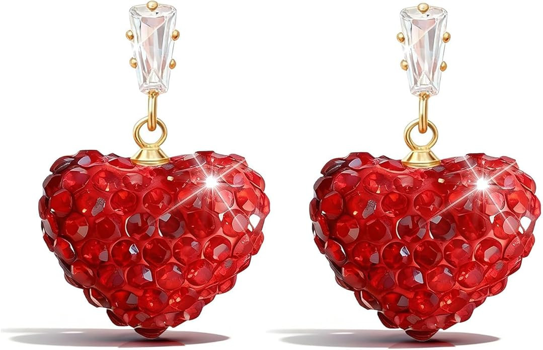 Red Heart Earrings for Women Valentines Day Earrings Gifts for Her Rhinestone Heart Drop Earring ... | Amazon (US)
