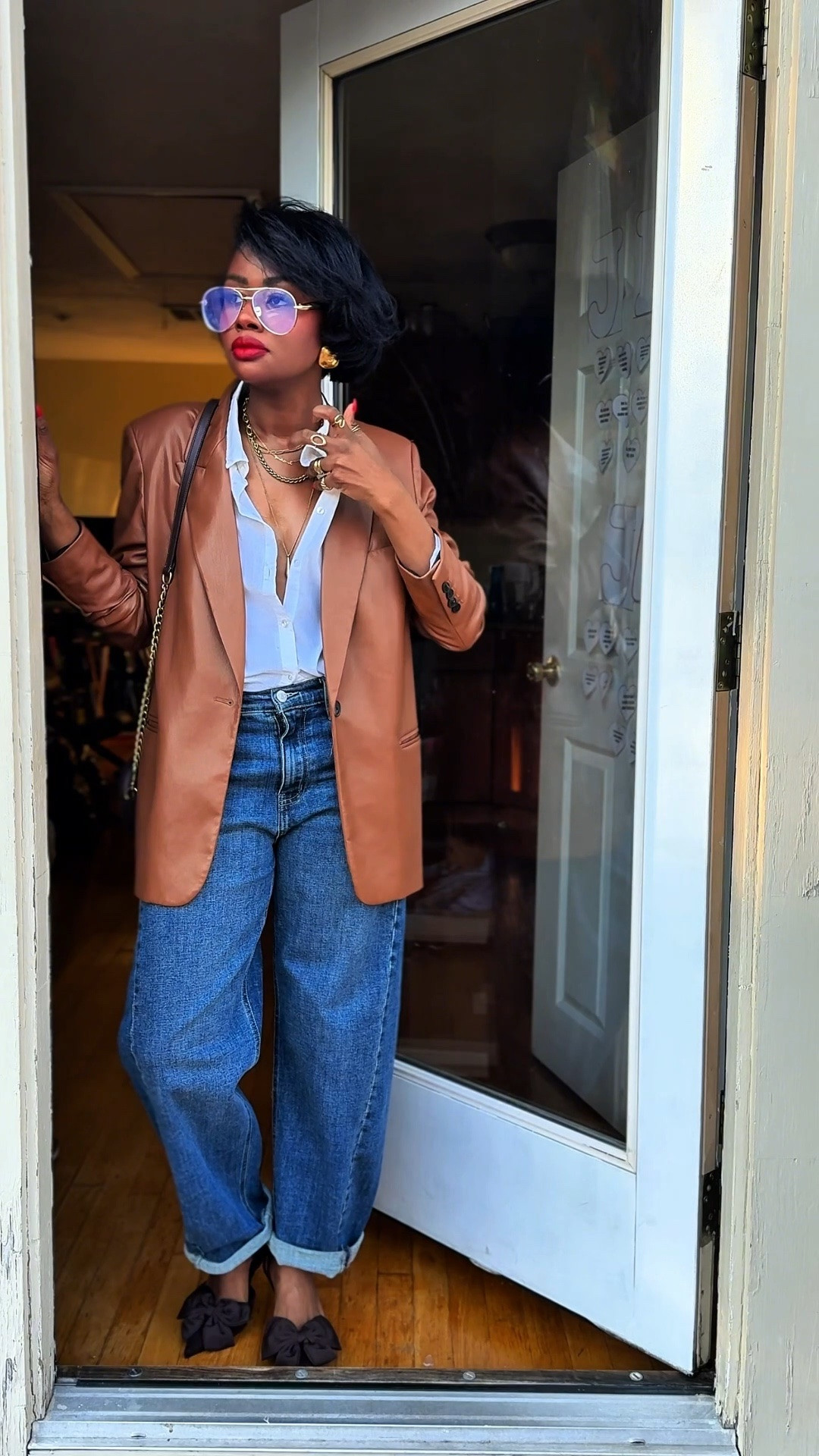 Brown blazer season is here. This @Zara faux leather blazer instantly makes relaxed denim feel elevated. Paired with cuffed #stitchfix jeans, slingback heels, and my @coach crossbody for an easy polished look.

Perfect for dinner, date night, or whenever you want jeans to look intentional. Shop this Zara blazer outfit, cuffed jeans, Coach bag, and heels here.

#LTKootd #LTKOver40 #LTKmomlife