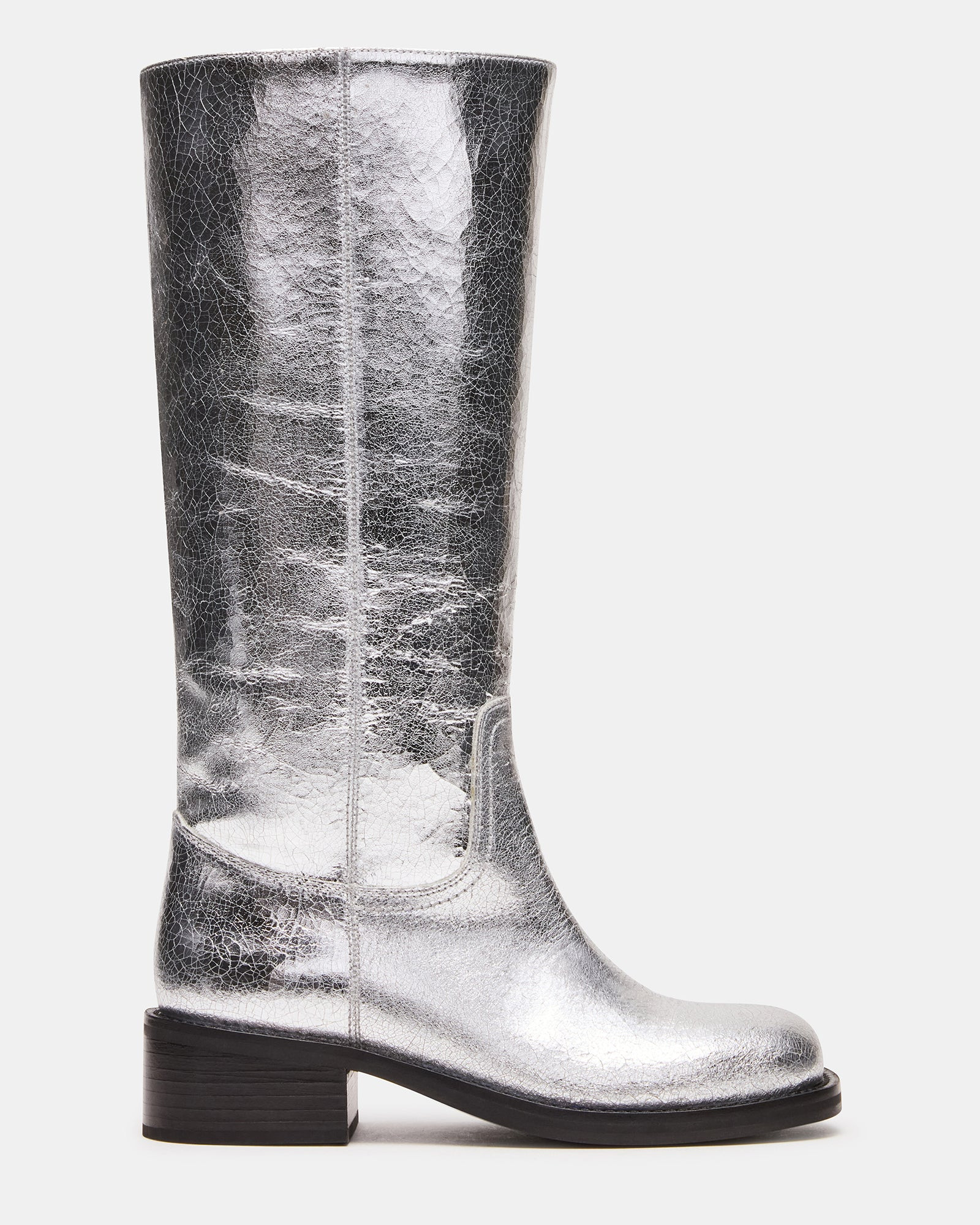 RIGGS Silver Leather Square-Toe Women's Boot | Steve Madden (US)