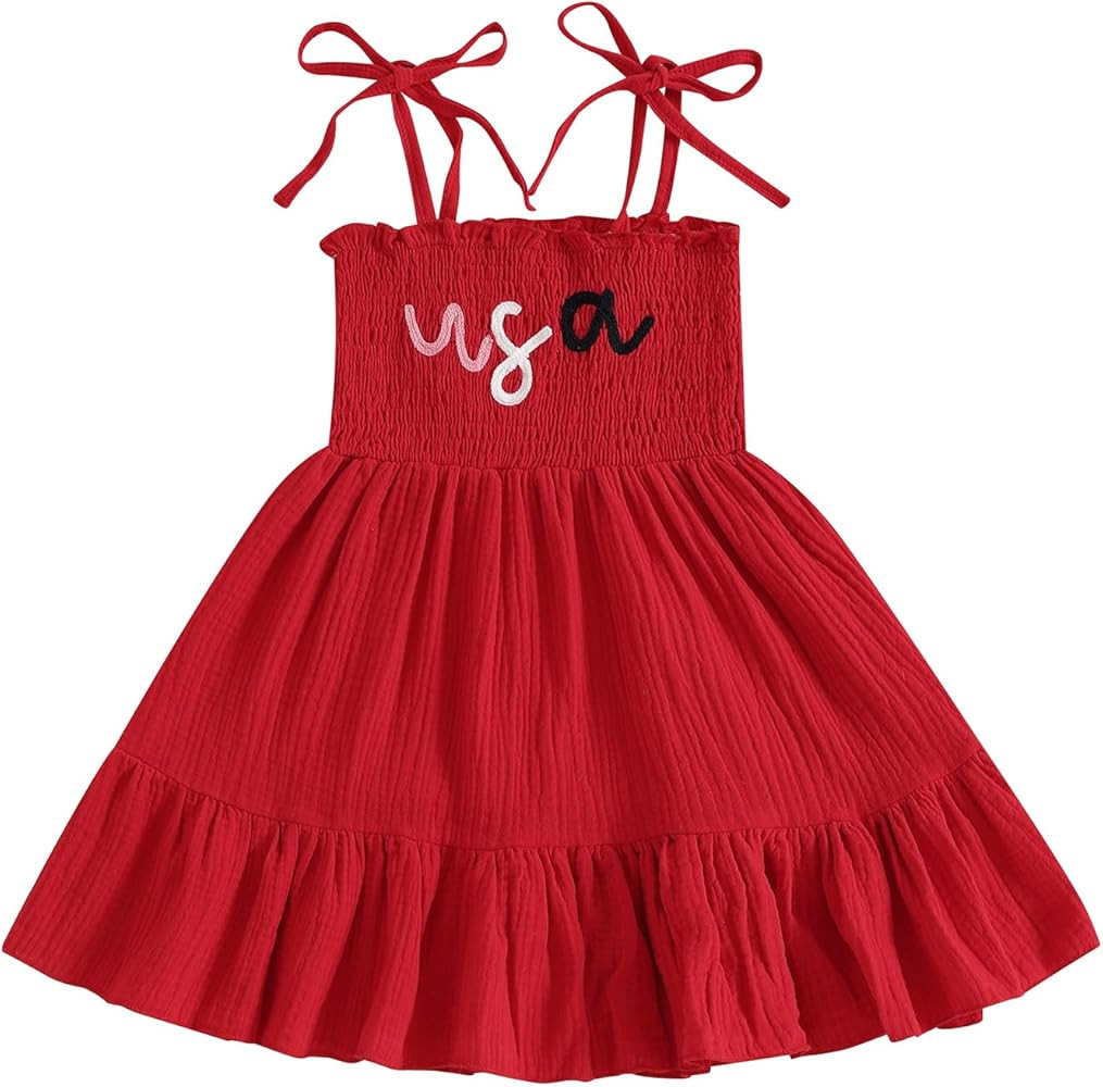 Kuriozud 4th of July Toddler Girl Outfit Fourth of July USA Spaghetti Strap Dress Kids Little Gir... | Amazon (US)