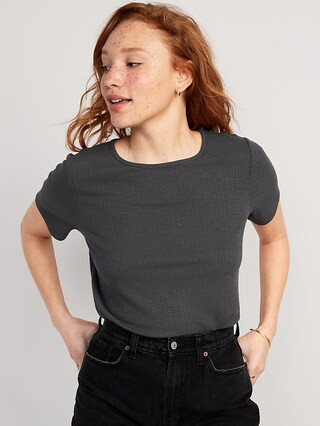 Luxe Ribbed Slub-Knit T-Shirt for Women | Old Navy (US)