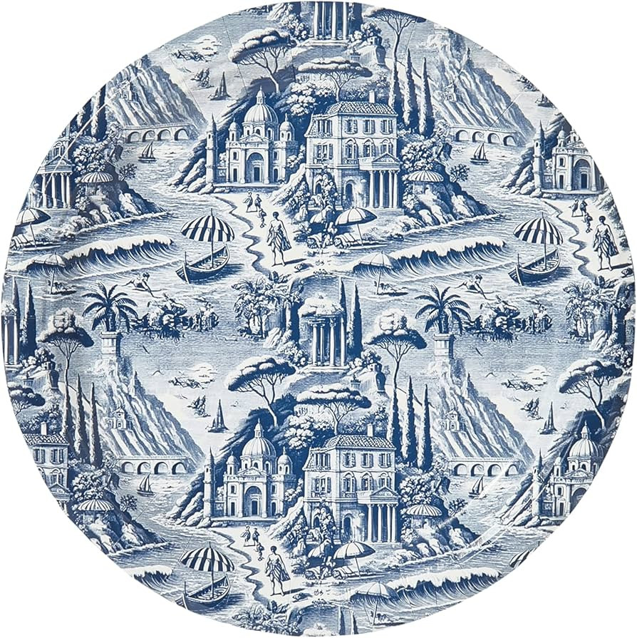Set of 8 Disposable Paper Navy Amalfi Toile Salad and Dessert Plate - Perfect for dinner parties,... | Amazon (US)
