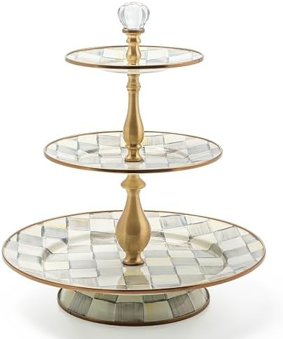 MACKENZIE-CHILDS Three-Tier Sweet Stand, Three-Tiered Serving Tray for Dessert and Sweets, Gray-a... | Amazon (US)