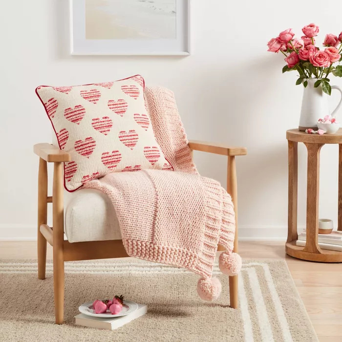 Striped Hearts Square Throw Pillow Red - Threshold™ | Target
