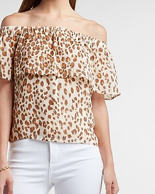 Metallic Leopard Off The Shoulder Top | Express