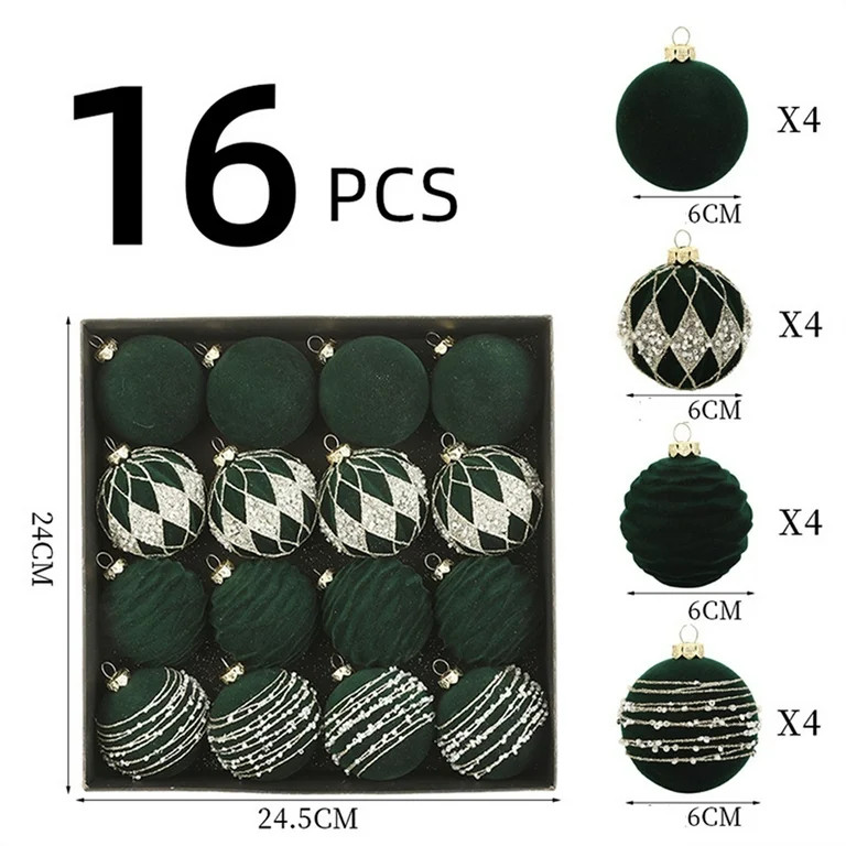 FEOLGEHLY Extra Large Christmas Tree Ornaments Set Velvet Balls, 16 Pcs Shatterproof Christmas Bu... | Walmart (US)
