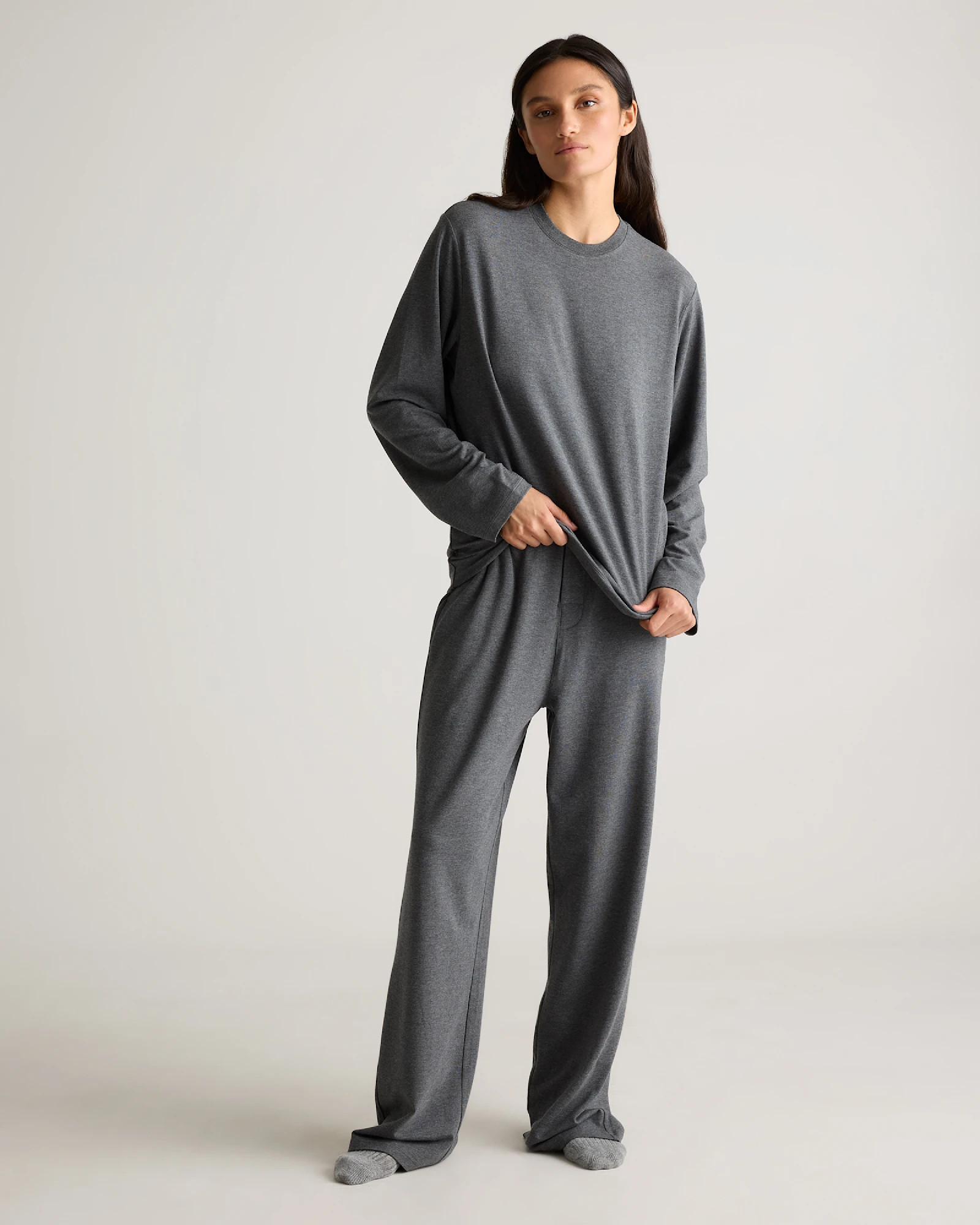 Dream Lounge Oversized Long Sleeve Pajama Set in Heather Charcoal Grey | Quince