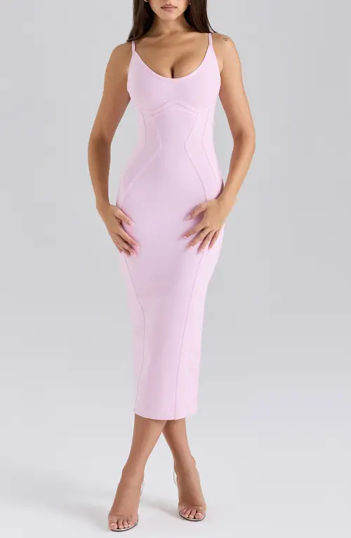 HOUSE OF CB The Hourglass Bandage Midi Dress in Baby Pink at Nordstrom, Size Small | Nordstrom