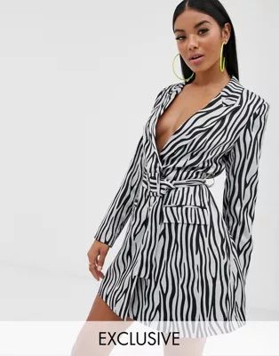 Pretty Lavish blazer mini dress in zebra print | ASOS UK