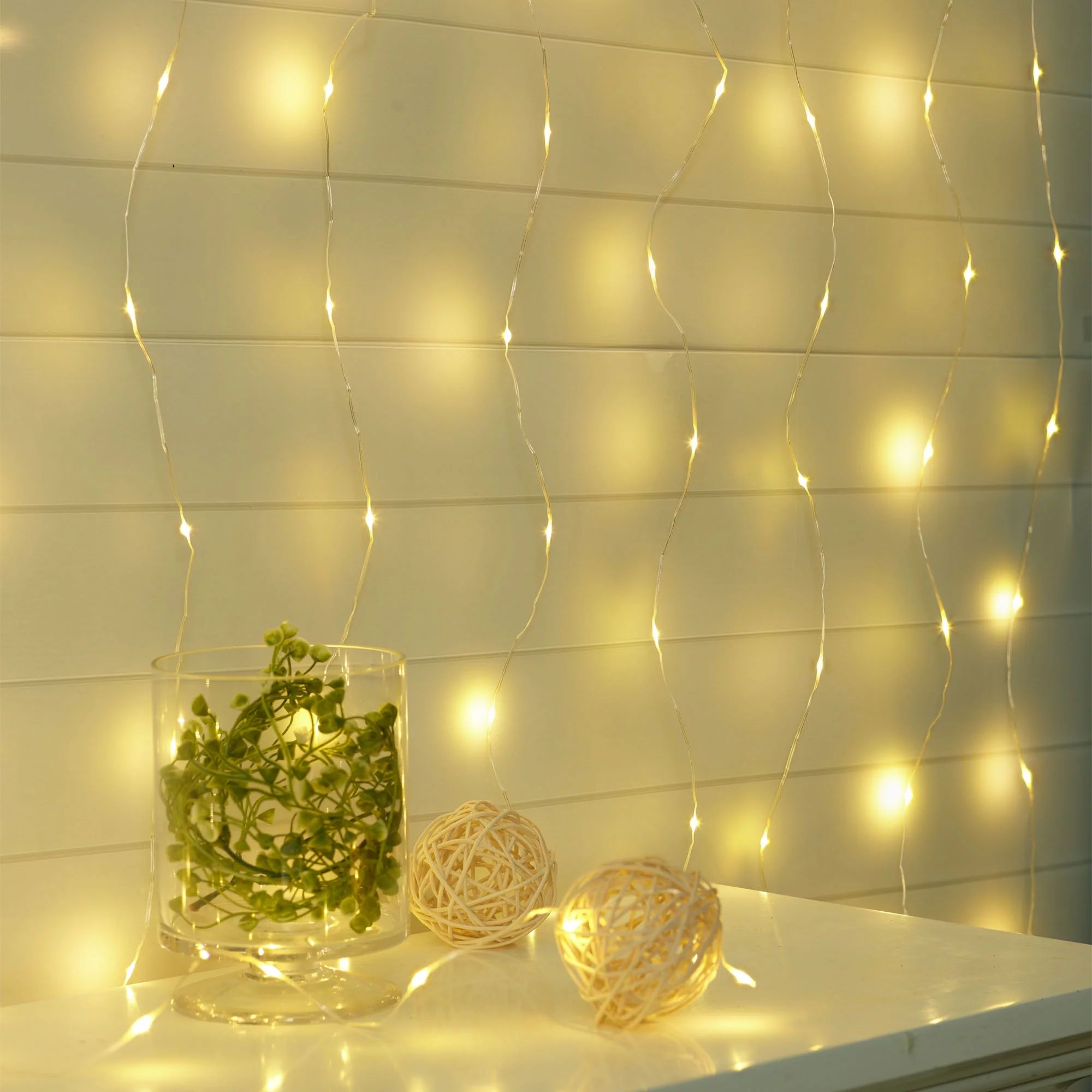Mainstays Battery-Operated Indoor 90-Count Warm White LED Curtain Lights, with Timer, 4.5 Volts | Walmart (US)