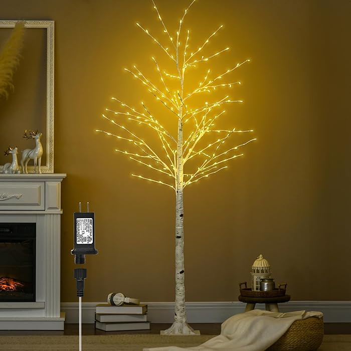 Árbol de abedul iluminado de 6 pies con luces de hadas, 260 luces LED de abedul con temporizador... | Amazon (US)