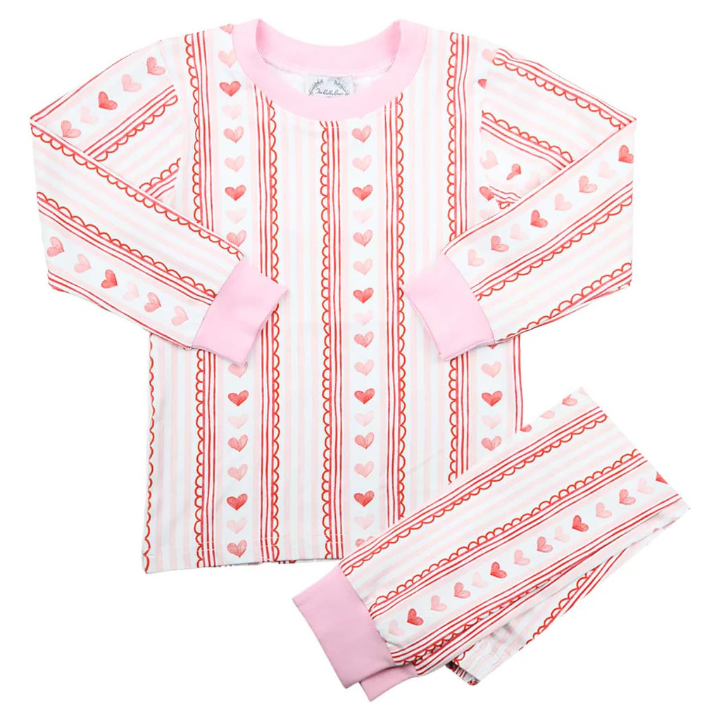 Pink Heart &amp; Stripe Print Knit Loungewear Set | The Bella Bean