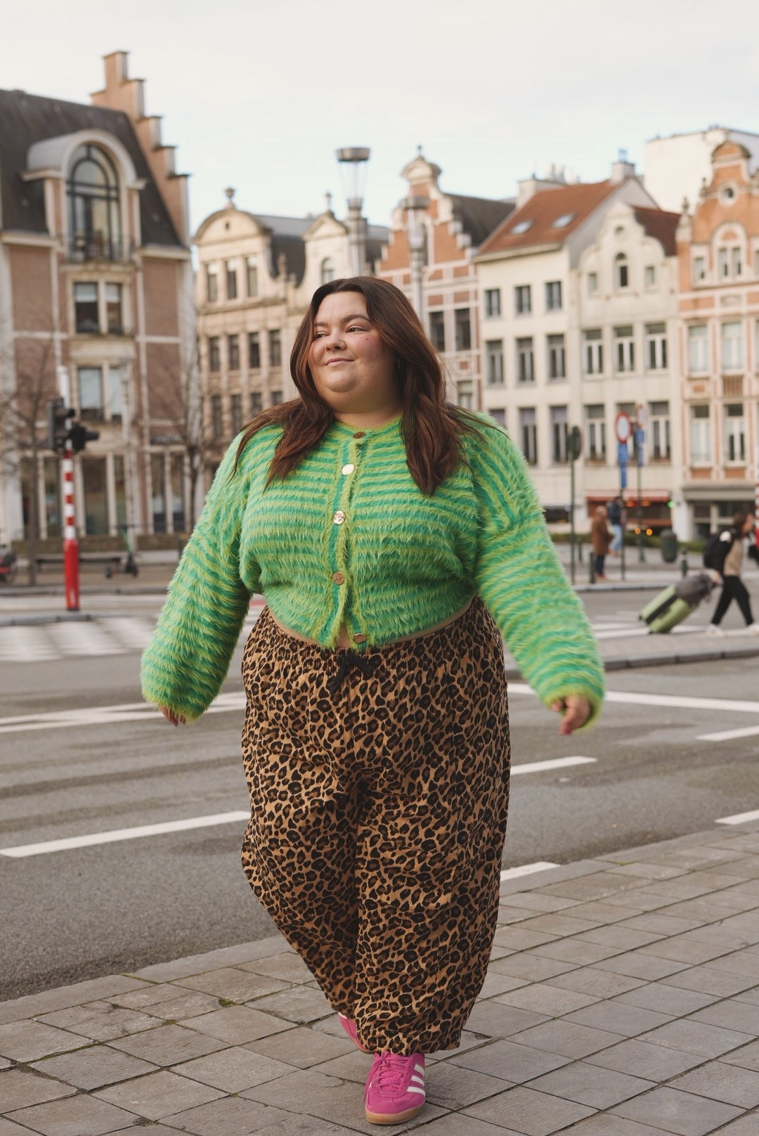 Plus size outfit I wore in Brussels Belgium 
(Can’t link here, but here are the details and similar pieces below)
- Cardigan: Double Trouble Striped Fuzzy Cardigan from Dressed in LaLa size 3X 
- barrel leg leopard pants: Beau Barrel Leg Cotton Trousers in Leopard Print Lucy and Yak size 22
(I’m 5’2 and a size 20)

#LTKootd #LTKMidsize #LTKPlusSize